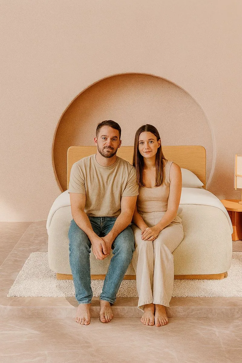 Homem e mulher sentados em uma cama